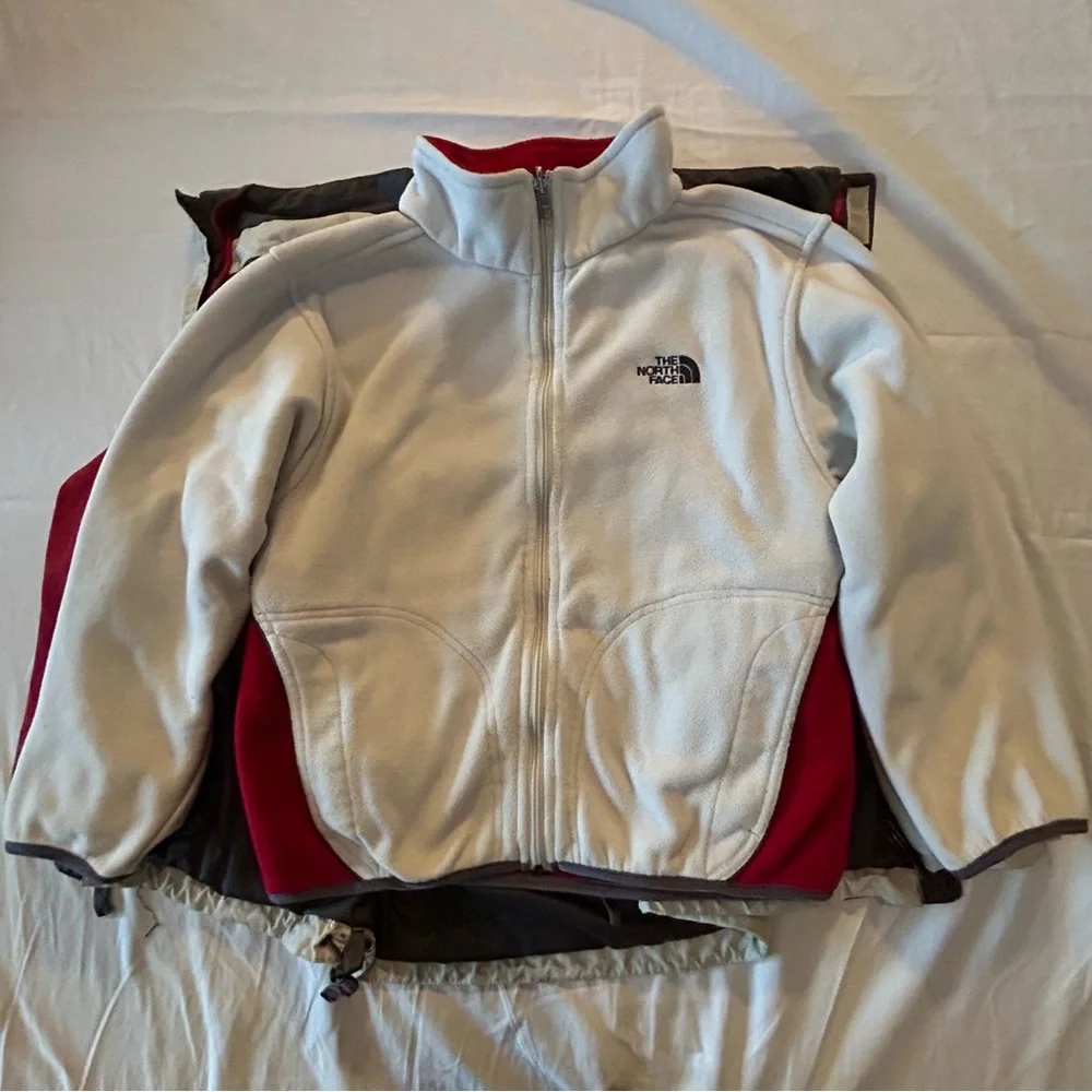 North Face Boys Zip-In Fleece Jacket M‎ Red Gray 2-in-1 System
